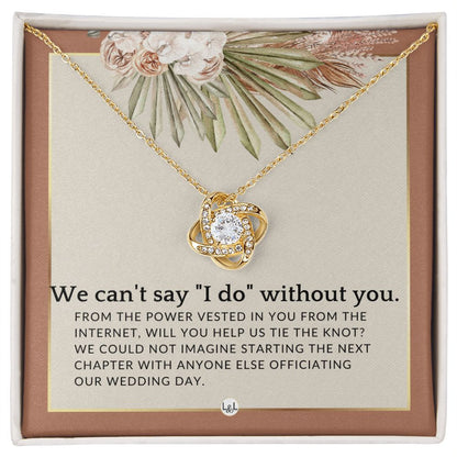 Wedding Officiant Proposal - From The Power Vested In You From The Internet - Female Officiant , Terracotta, Rust And Gold Wedding Theme - Liliana and Liam