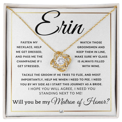 Matron of Honor Proposal - Wedding Party Necklace - Gift From Bride - Need You By My Side - Custom Name - Elegant White and Gold Wedding Theme