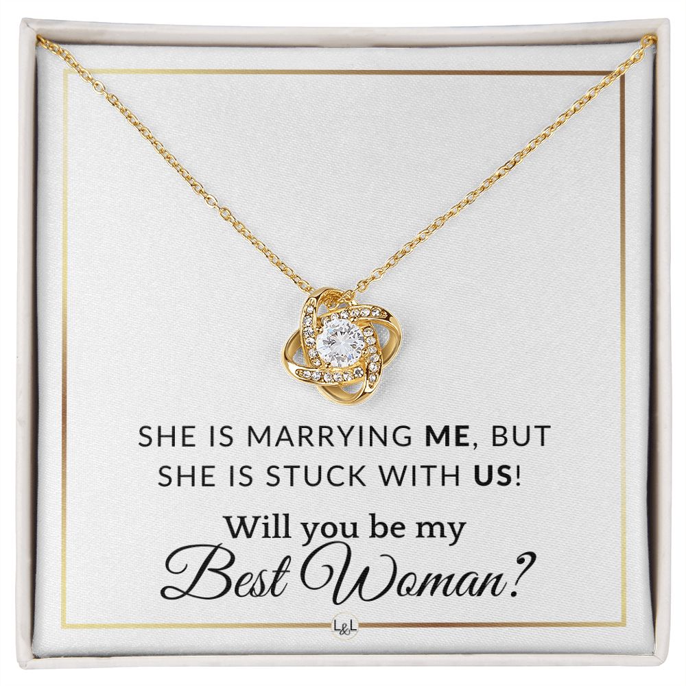 Best Woman Proposal - Wedding Party Necklace - Gift From Groom - Will you be my Best Woman - Elegant White and Gold Wedding Theme
