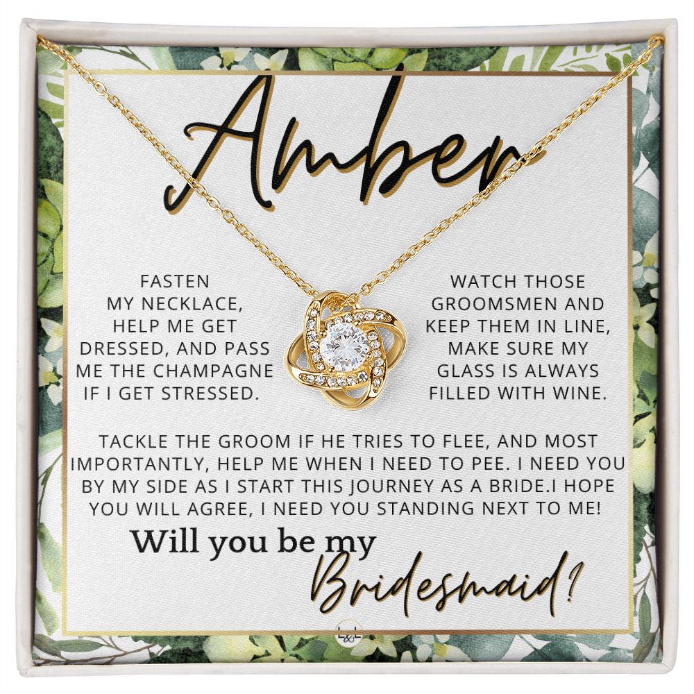 Bridesmaid Proposal, Custom Name- Wedding Party Jewelry Accessories From Bride - Will You Be , White and Green, Eucalyptus Wedding
