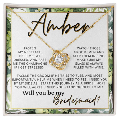 Bridesmaid Proposal, Custom Name- Wedding Party Jewelry Accessories From Bride - Will You Be , White and Green, Eucalyptus Wedding