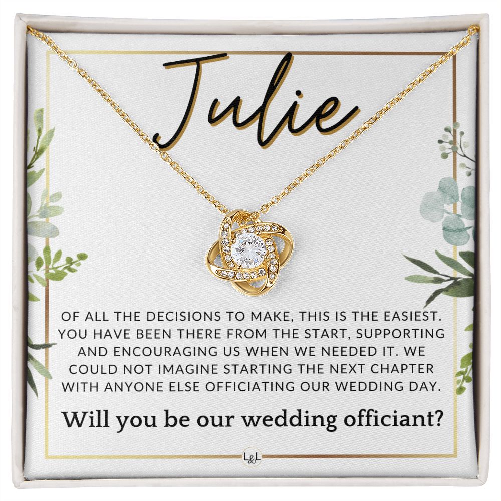 Wedding Officiant Proposal, Custom Name - Female Officiant, Vow Renewal - Of All The Decisions , White and Green, Eucalyptus Wedding