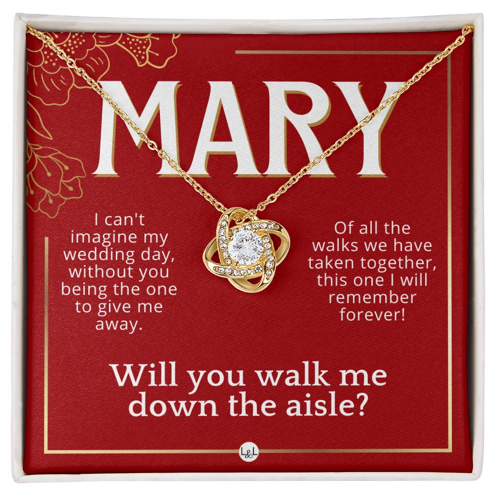 Will You Walk Me Down The Aisle - Custom Name Wedding Day Give Me Away Proposal From The Bride Necklace - Red and Gold Wedding Theme