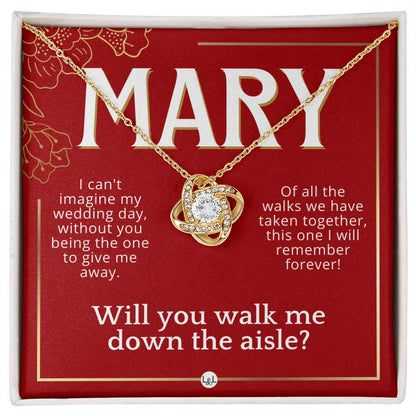 Will You Walk Me Down The Aisle - Custom Name Wedding Day Give Me Away Proposal From The Bride Necklace - Red and Gold Wedding Theme