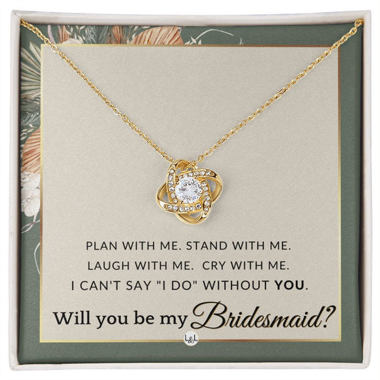 Bridesmaid Proposal, Custom Name - Wedding Party Jewelry Accessory From Bride - Be My Bridesmaid , Sage Green & Boho Wedding Theme - Liliana and Liam