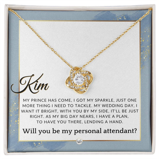Wedding Personal Attendant Proposal, Custom Name - Wedding Helper - Wedding Party Gift Idea , Dusty Blue And Gold Wedding Theme - Liliana and Liam