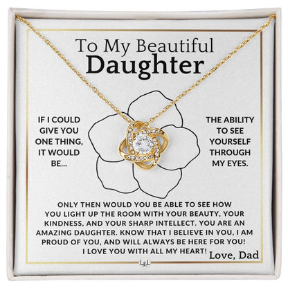 Through My Eyes - Elegant Knot Pendant Necklace - Gift For My Daughter From Dad - Liliana and Liam