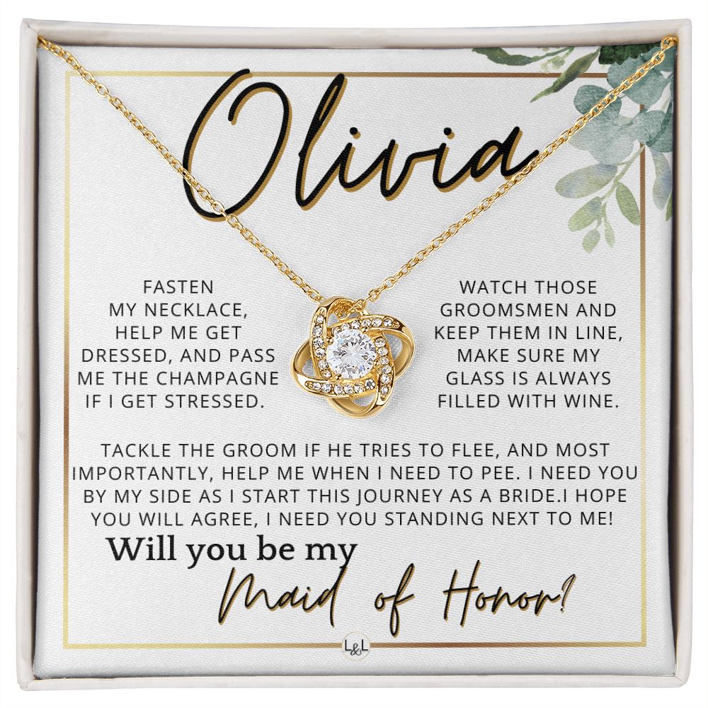 Maid of Honor Proposal, Custom Name - Be My Maid Of Honor, MOH Gift From Bride, I Need YOU , White and Green, Eucalyptus Wedding