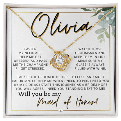 Maid of Honor Proposal, Custom Name - Be My Maid Of Honor, MOH Gift From Bride, I Need YOU , White and Green, Eucalyptus Wedding