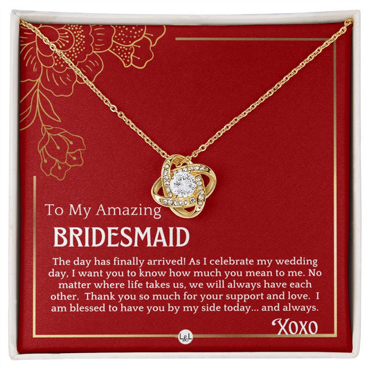 Bridesmaid Gift - On My Wedding Day From Bride - Wedding Party Thank You Jewelry Accessories Necklace - Red and Gold Wedding Theme - Liliana and Liam