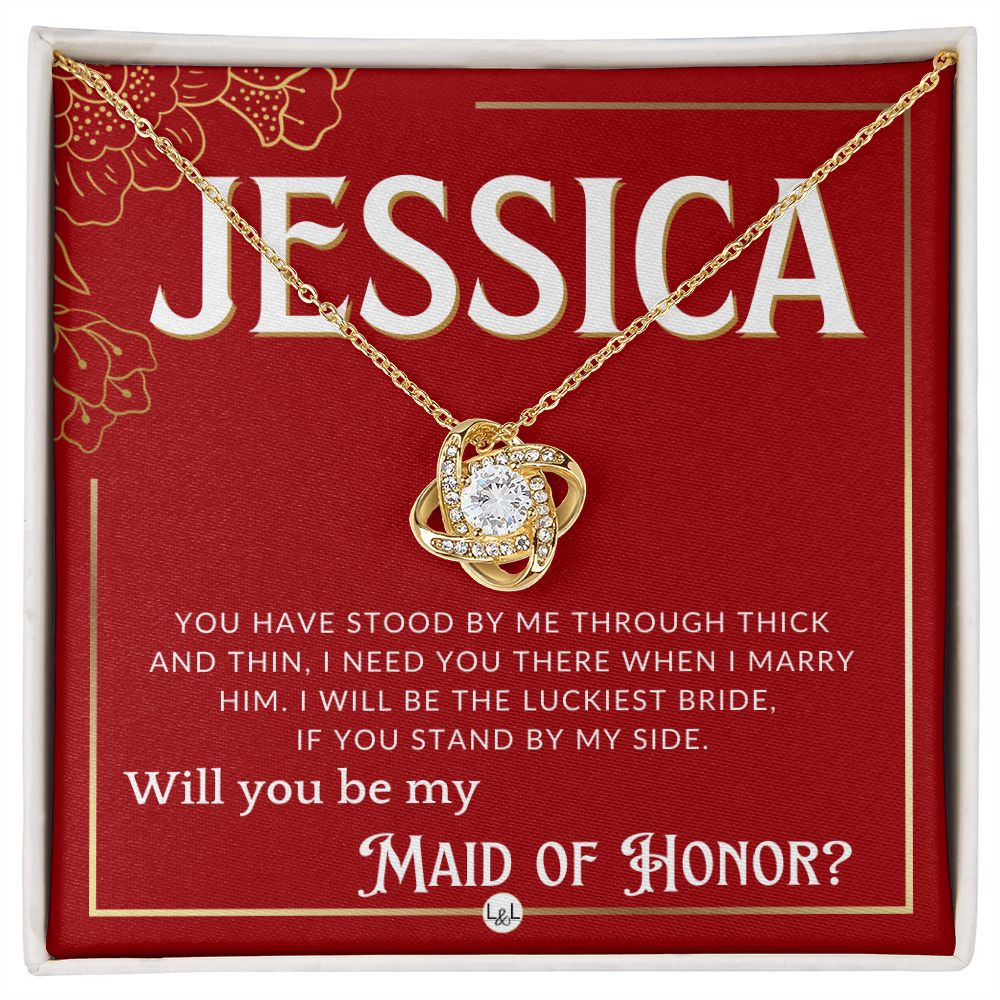 Maid of Honor Proposal, Custom Name - Be My Maid Of Honor, MOH Gift From Bride, Need You There Necklace - Red and Gold Wedding Theme