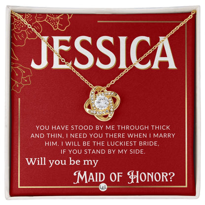 Maid of Honor Proposal, Custom Name - Be My Maid Of Honor, MOH Gift From Bride, Need You There Necklace - Red and Gold Wedding Theme