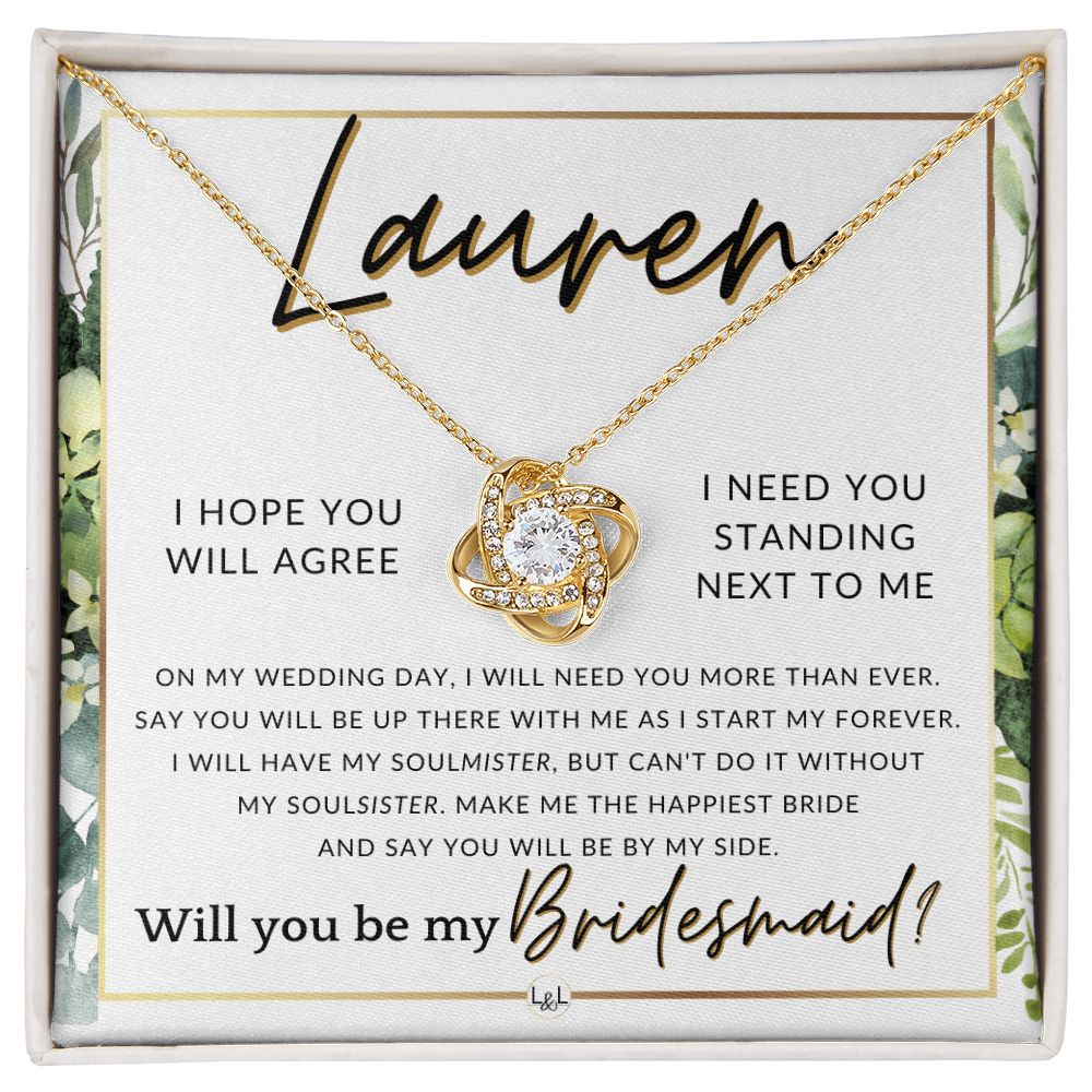 Bridesmaid Proposal, Custom Name- Wedding Party Jewelry Accessories From Bride - Be By My Side , White and Green, Eucalyptus Wedding