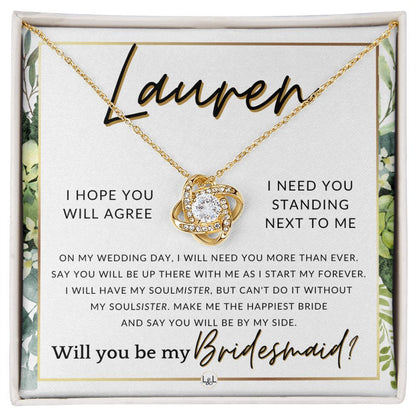 Bridesmaid Proposal, Custom Name- Wedding Party Jewelry Accessories From Bride - Be By My Side , White and Green, Eucalyptus Wedding
