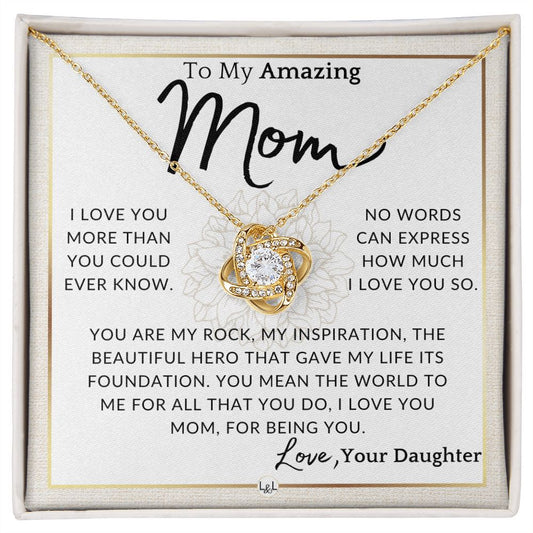 Gift for Mom - My Rock - To My Mother, From Daughter - A Beautiful Women's Pendant Necklace - Great For Mother's Day, Christmas, or Her Birthday