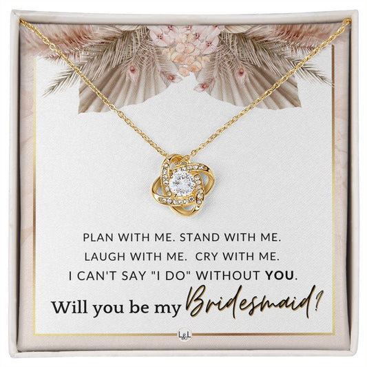 Bridesmaid Proposal, Custom Name - Wedding Party Jewelry Accessory From Bride - Be My Bridesmaid , Pink Floral and Boho Wedding Theme - Liliana and Liam
