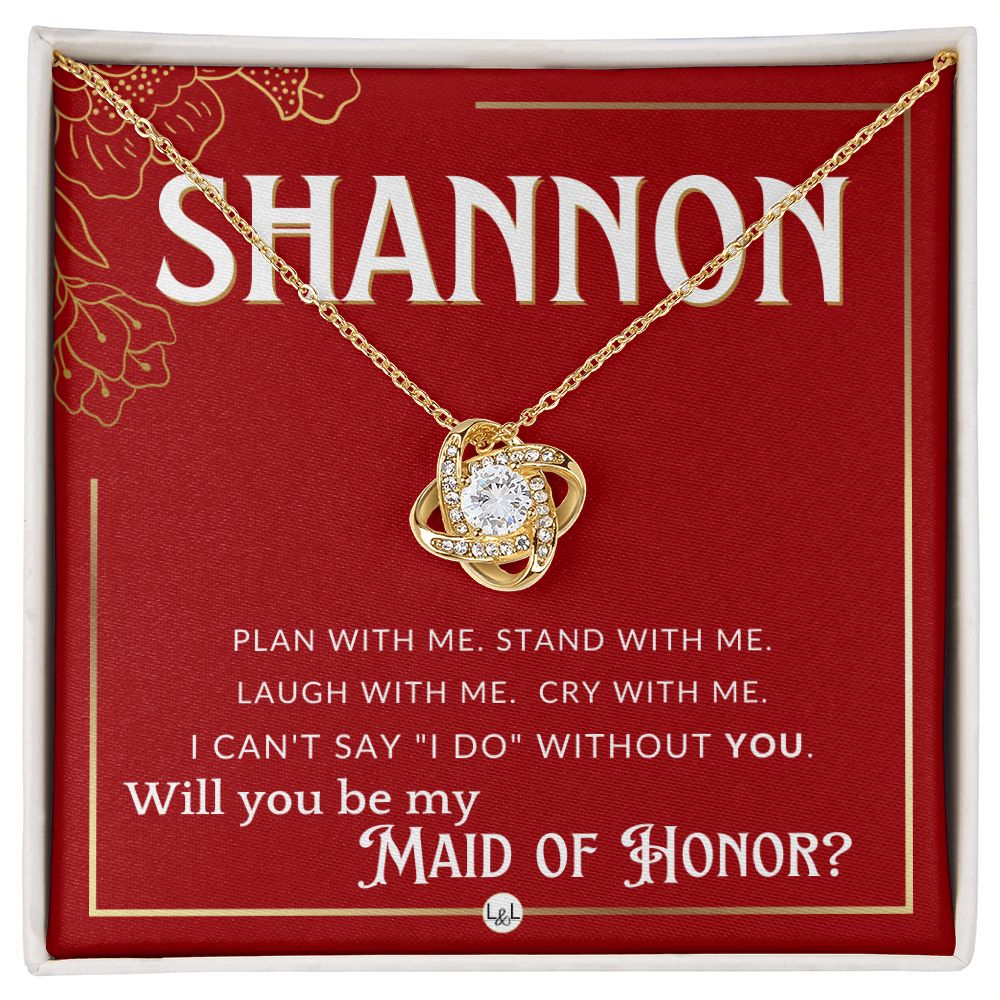 Maid of Honor Proposal, Custom Name - Be My Maid Of Honor, MOH Gift From Bride - Plan With Me Necklace - Red and Gold Wedding Theme