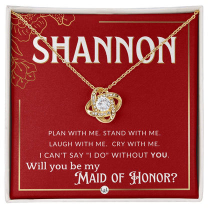 Maid of Honor Proposal, Custom Name - Be My Maid Of Honor, MOH Gift From Bride - Plan With Me Necklace - Red and Gold Wedding Theme