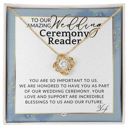 Wedding Ceremony Reader - Great Thank You Gift From Bride and Groom - Gratitude & Appreciation , Dusty Blue And Gold Wedding Theme - Liliana and Liam