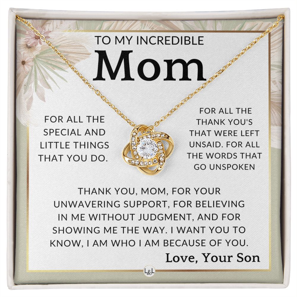 Gift for Mom, From Son - The Little Things - To Mother, From Son - Beautiful Women's Pendant Necklace - Great For Mother's Day, Christmas, or Her Birthday
