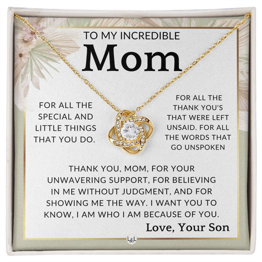 Gift for Mom, From Son - The Little Things - To Mother, From Son - Beautiful Women's Pendant Necklace - Great For Mother's Day, Christmas, or Her Birthday - Liliana and Liam