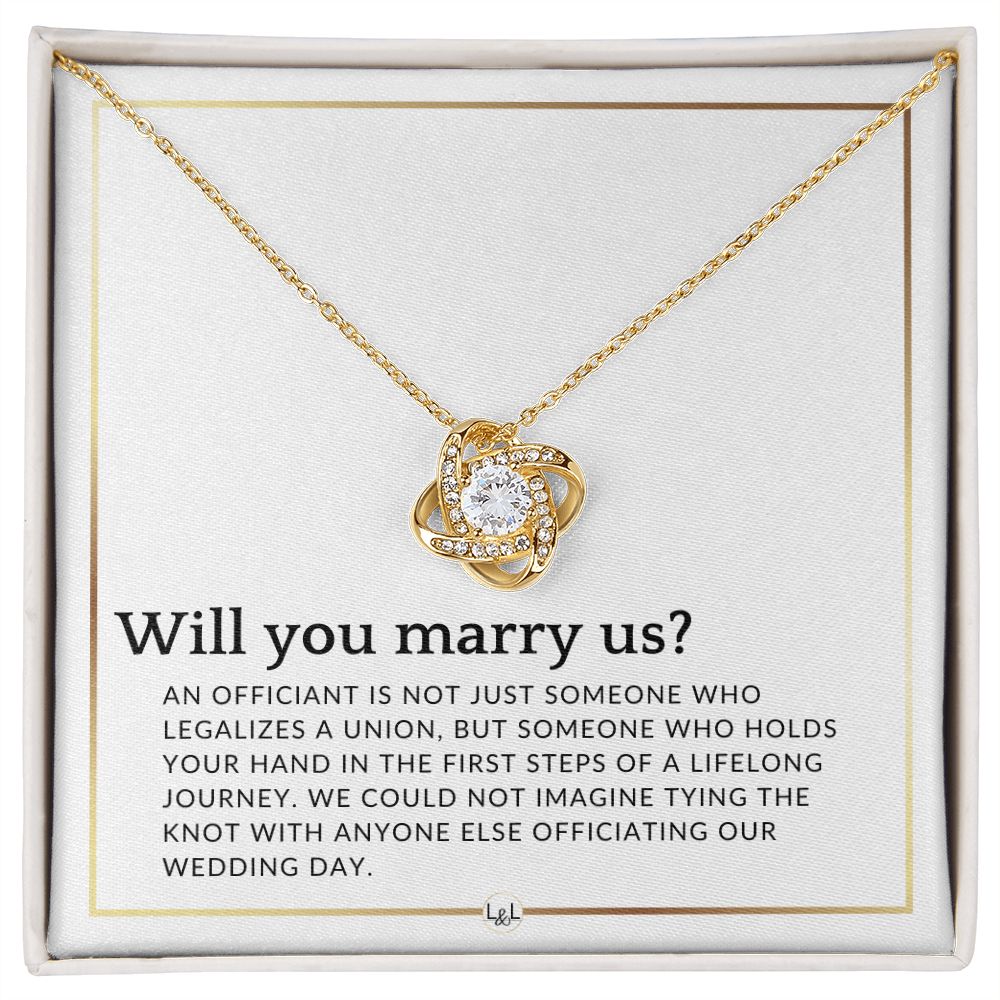 Wedding Officiant Proposal - For Female Officiant -  Will You Marry Us - Elegant White and Gold Wedding Theme