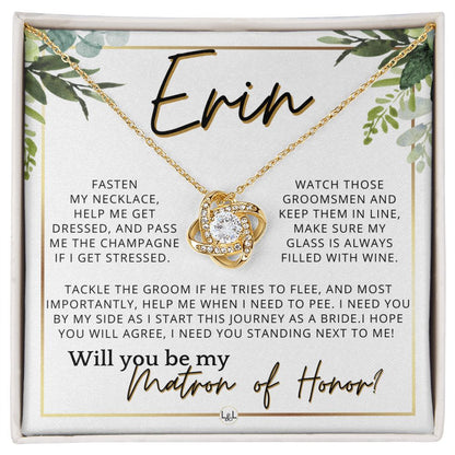 Matron of Honor Proposal Gift, Custom Name, Be My MOH Gift From Bride, Need You, Wedding Party , White and Green, Eucalyptus Wedding