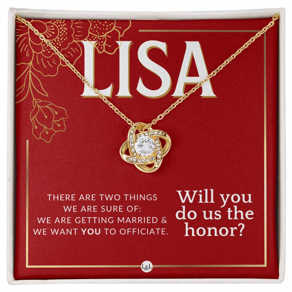 Wedding Officiant Proposal, Custom Name - Female Officiant, Vow Renewal - Do Us The Honor Necklace - Red and Gold Wedding Theme