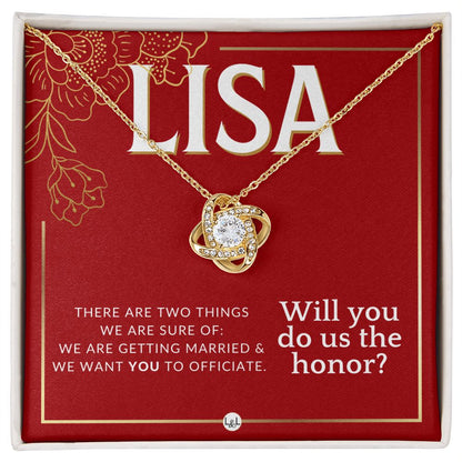 Wedding Officiant Proposal, Custom Name - Female Officiant, Vow Renewal - Do Us The Honor Necklace - Red and Gold Wedding Theme