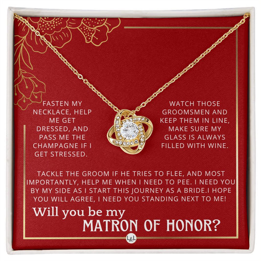 Matron of Honor Proposal Gift - Unique Be My MOH Gift From Bride - I Need You - Wedding Party Necklace - Red and Gold Wedding Theme - Liliana and Liam