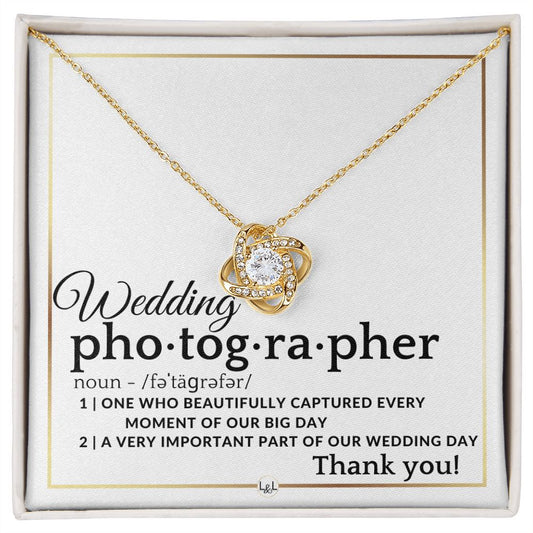 Wedding Photographer Thank You - Female Photographer Gift - Elegant White and Gold Wedding Theme
