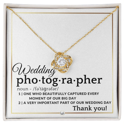 Wedding Photographer Thank You - Female Photographer Gift - Elegant White and Gold Wedding Theme - Liliana and Liam