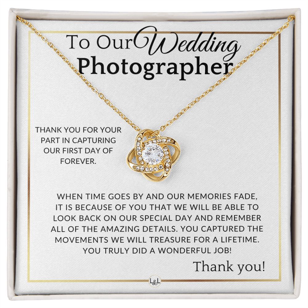 Wedding Photographer Thank You Gift - For Female Photographer - Elegant White and Gold Wedding Theme