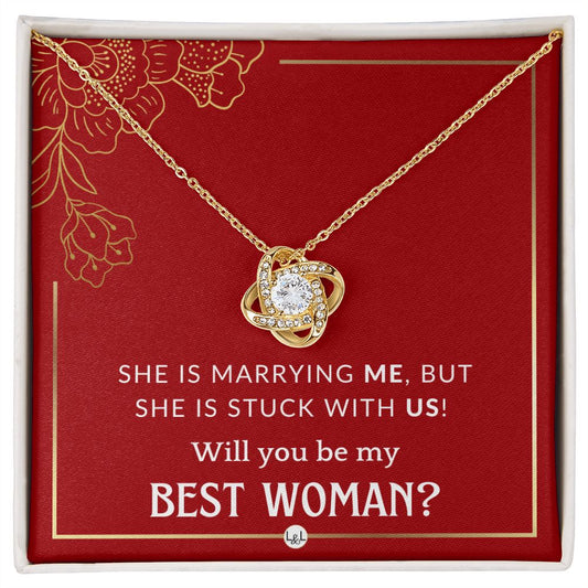 Best Woman Proposal - Gift From Groom - Will You Be My Best Woman - Wedding Party Accessories Necklace - Red and Gold Wedding Theme - Liliana and Liam