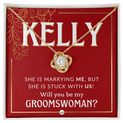 Groomswoman Proposal, Custom Name, From Groom - Be My Groomswoman - Wedding Party Accessories Necklace - Red and Gold Wedding Theme