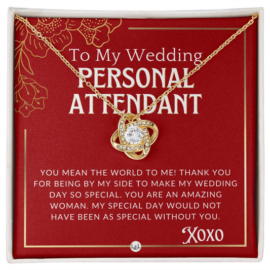 Wedding Personal Attendant Thank You Gift - Wedding Helper, Bridal Concierge, Lady in Waiting Necklace - Red and Gold Wedding Theme - Liliana and Liam