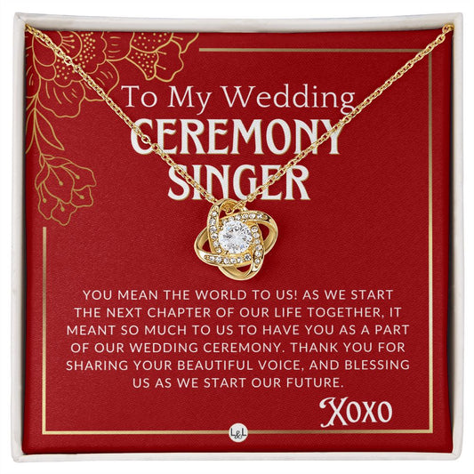 Wedding Ceremony Singer - Great Thank You Gift From Bride and Groom - Gratitude & Appreciation Necklace - Red and Gold Wedding Theme - Liliana and Liam