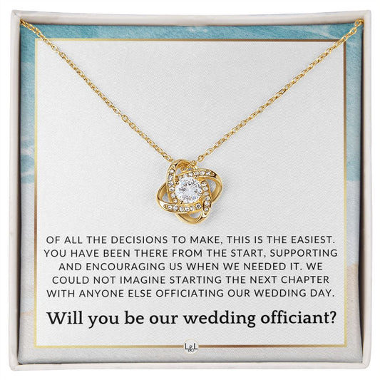 Wedding Officiant Proposal - Female Wedding Officiant, Pastor, Celebrants - Of All The Decisions , Beach and Destination Wedding Theme - Liliana and Liam