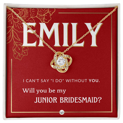 Junior Bridesmaid Proposal, Custom Name - Wedding Party Gift From Bride - Be My Jr. Bridesmaid Necklace - Red and Gold Wedding Theme