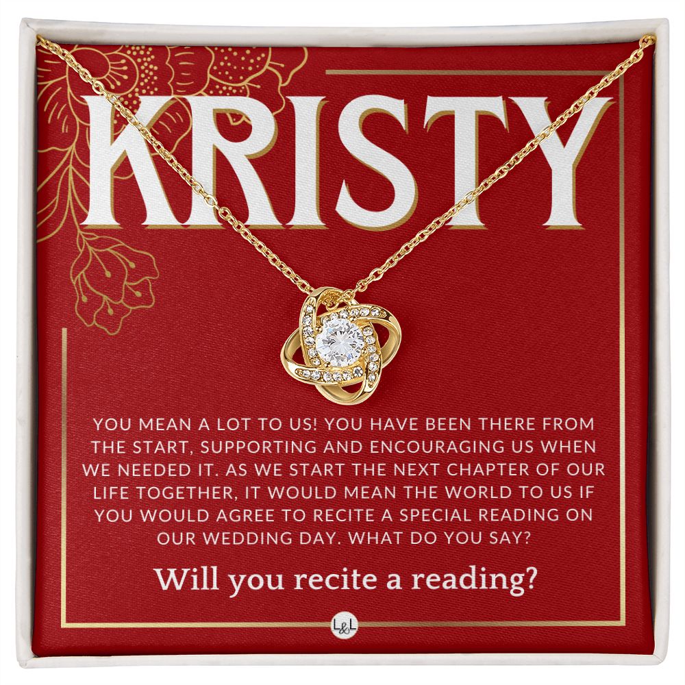 Wedding Ceremony Reader Proposal, Custom Name - Will You Read At Our Wedding - From The Couple Necklace - Red and Gold Wedding Theme