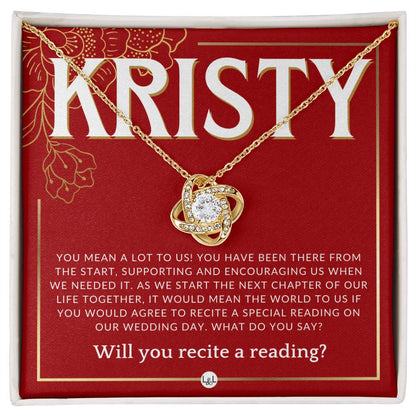 Wedding Ceremony Reader Proposal, Custom Name - Will You Read At Our Wedding - From The Couple Necklace - Red and Gold Wedding Theme
