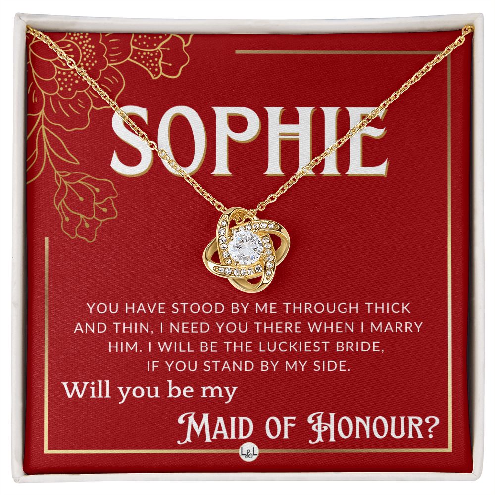 Maid of Honour Proposal, Custom Name - Be My Maid Of Honour - Gift From Bride - Need You There Necklace - Red and Gold Wedding Theme