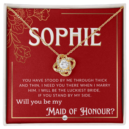 Maid of Honour Proposal, Custom Name - Be My Maid Of Honour - Gift From Bride - Need You There Necklace - Red and Gold Wedding Theme