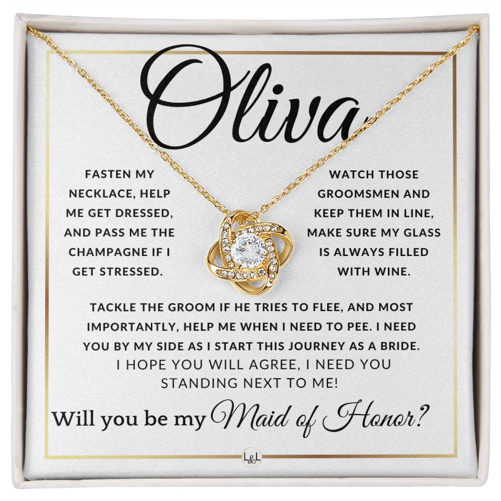 Maid of Honor Proposal - Wedding Party Necklace - Gift From Bride - Need You By My Side - Custom Name - Elegant White and Gold Wedding Theme