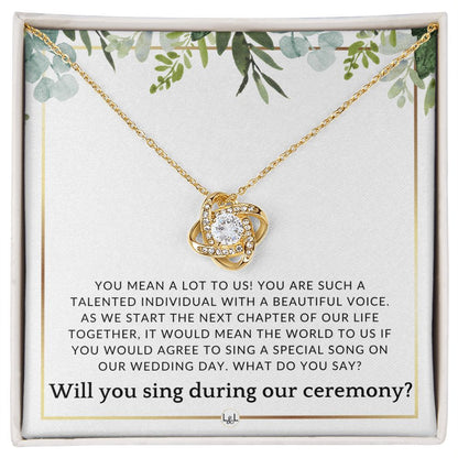 Wedding Ceremony Singer Proposal - Will You Sign At Our Wedding - From The Bride and The Groom , White and Green, Eucalyptus Wedding - Liliana and Liam