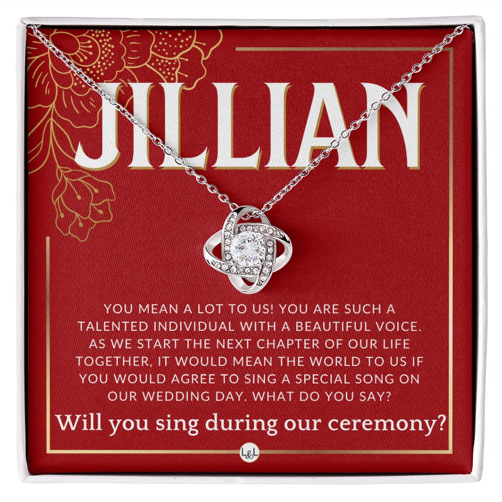 Wedding Ceremony Singer Proposal, Custom Name - Will You Sign At Our Wedding - From The Couple Necklace - Red and Gold Wedding Theme