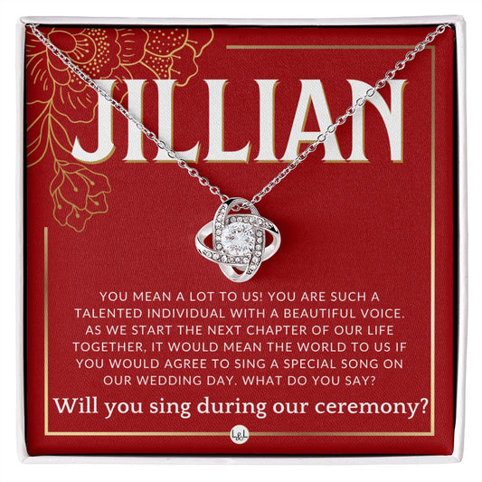 Wedding Ceremony Singer Proposal, Custom Name - Will You Sign At Our Wedding - From The Couple Necklace - Red and Gold Wedding Theme