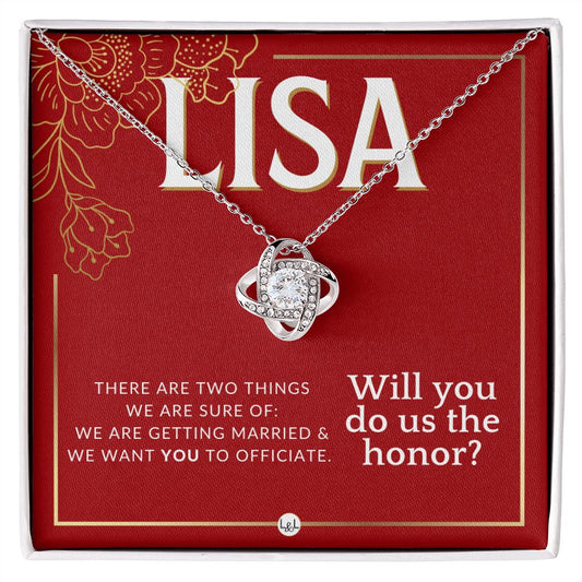 Wedding Officiant Proposal, Custom Name - Female Officiant, Vow Renewal - Do Us The Honor Necklace - Red and Gold Wedding Theme