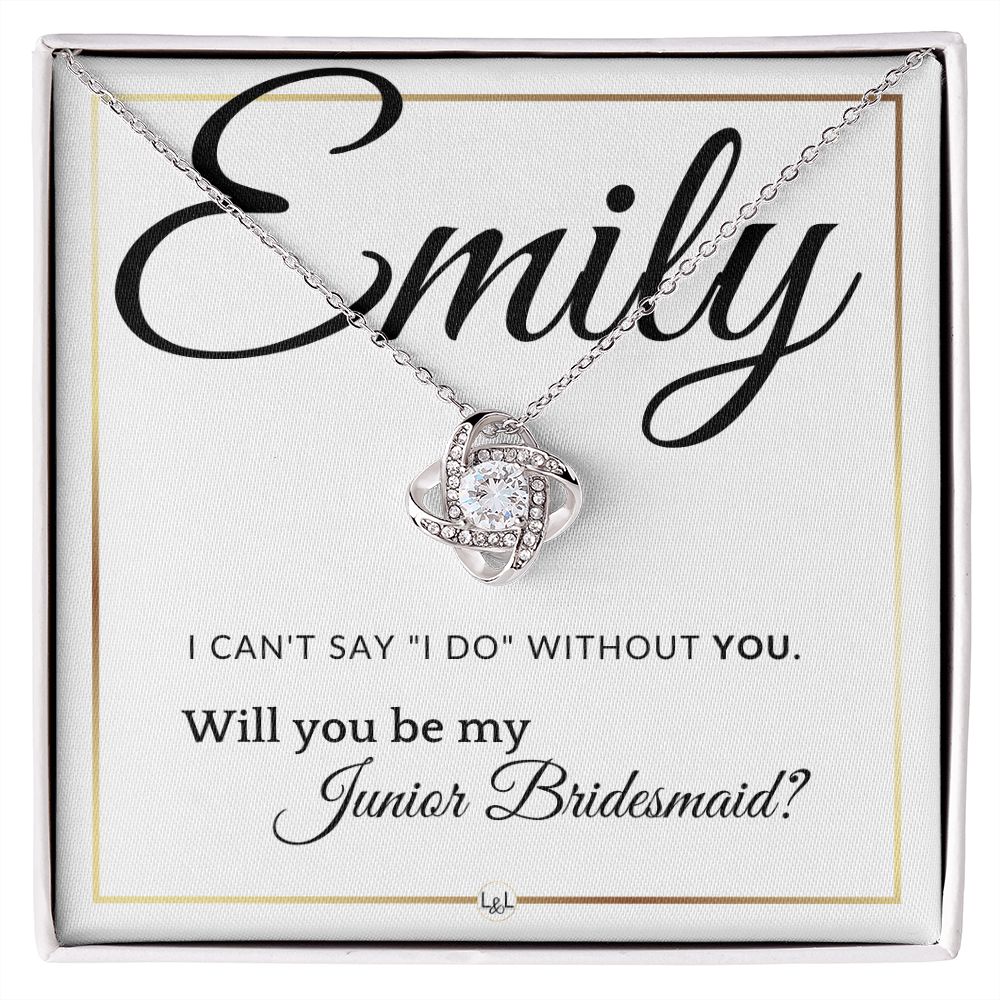 Junior Bridesmaid Proposal - Wedding Party Necklace - Gift From Bride - Will you be my Jr. Bridesmaid - Custom Name - Elegant White and Gold Wedding Theme