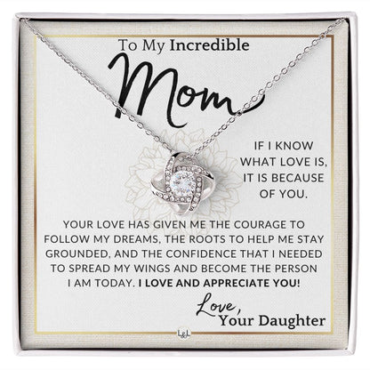 Gift for Mom - Because Of You - To My Mother, From Daughter - A Beautiful Women's Pendant Necklace - Great For Mother's Day, Christmas, or Her Birthday - Liliana and Liam